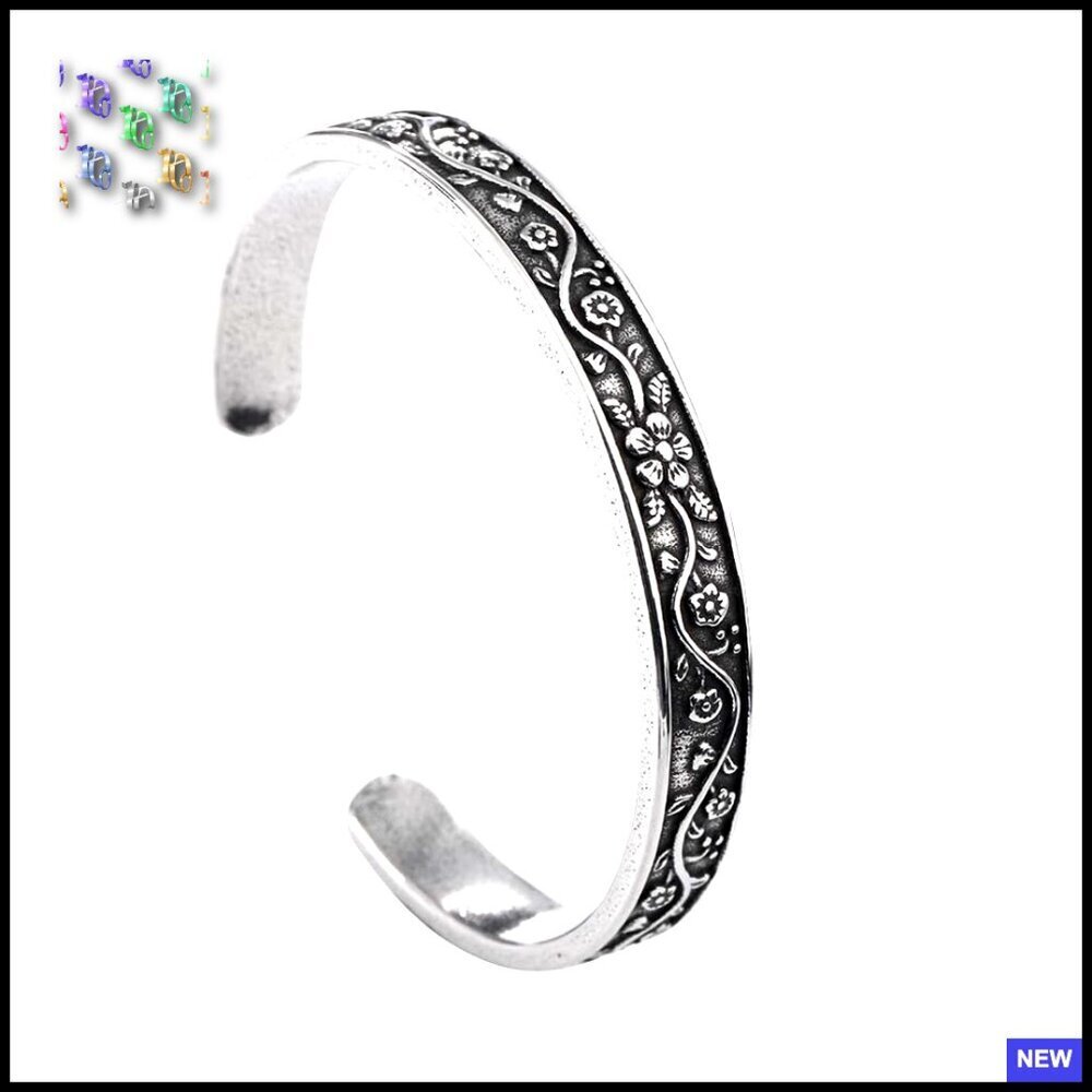 Vintage Floral Cuff Bracelet Stainless Steel Antique Inspired Elegant Accessory